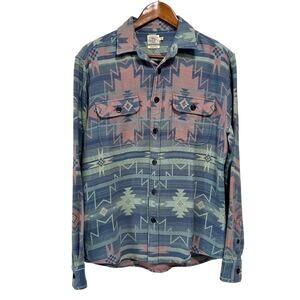 Faherty S Organic Cotton Southwestern Aztec Shirt Blue Pink Button Down